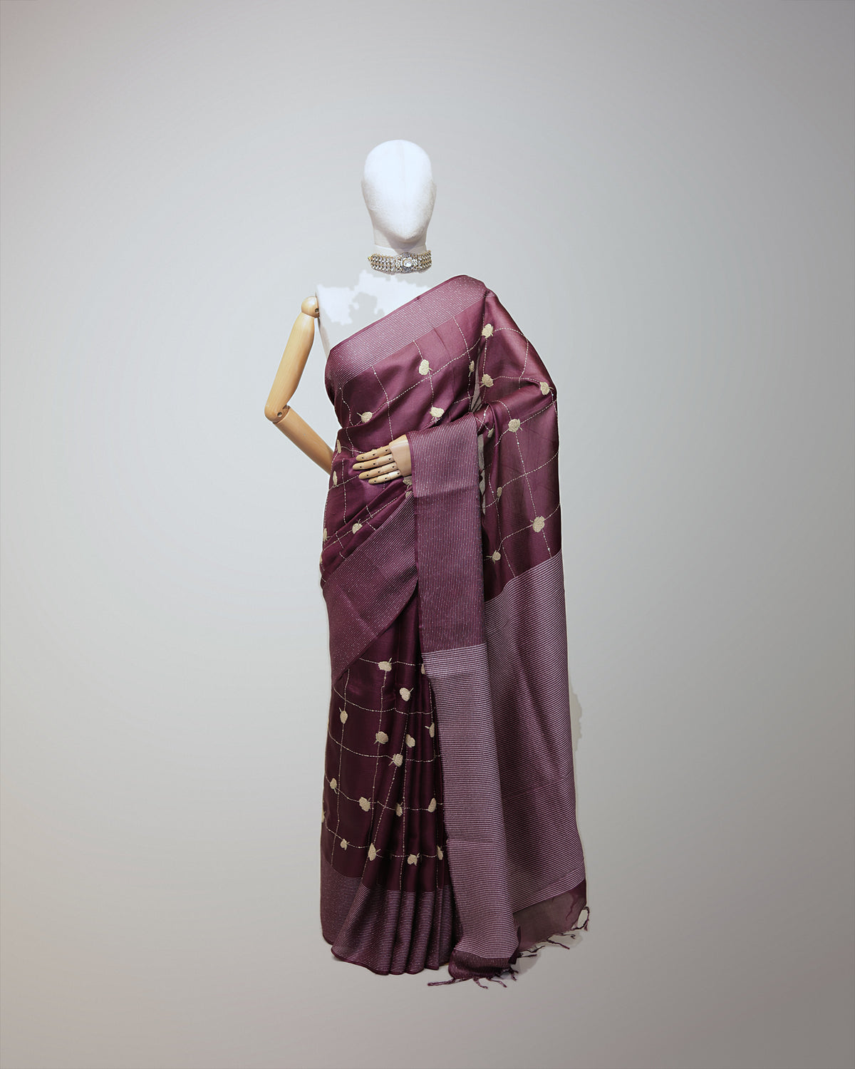 DARK MAHOGANY TUSSAR SILK SAREE