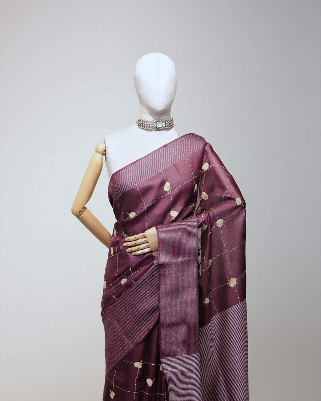 DARK MAHOGANY TUSSAR SILK SAREE