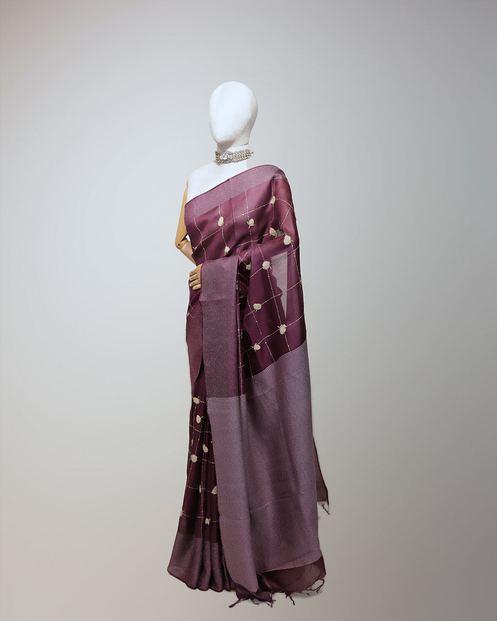 DARK MAHOGANY TUSSAR SILK SAREE