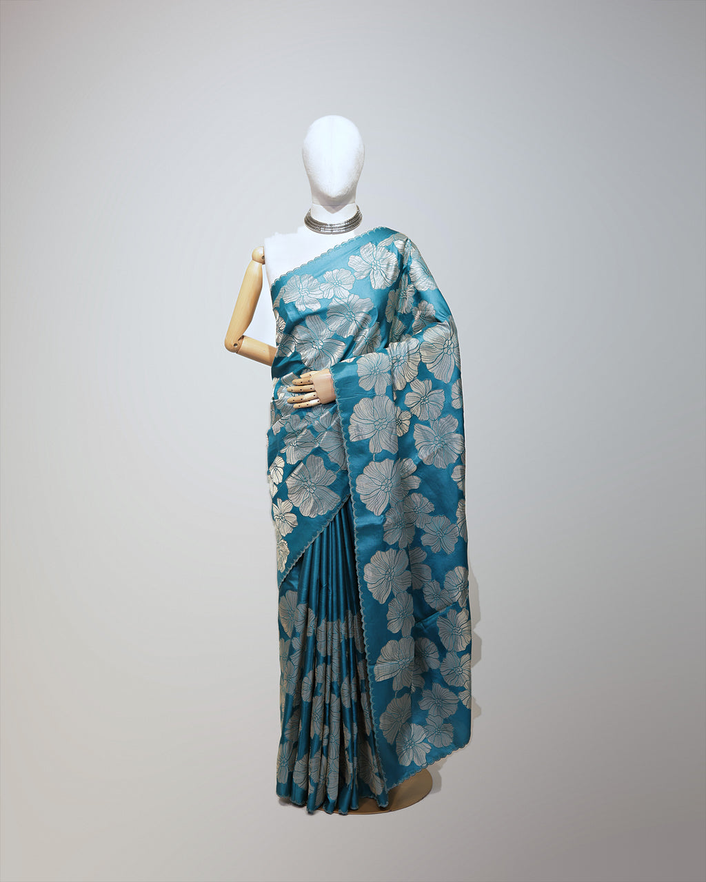 TEAL BLUE TUSSAR SILK SAREE