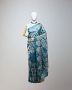 TEAL BLUE TUSSAR SILK SAREE