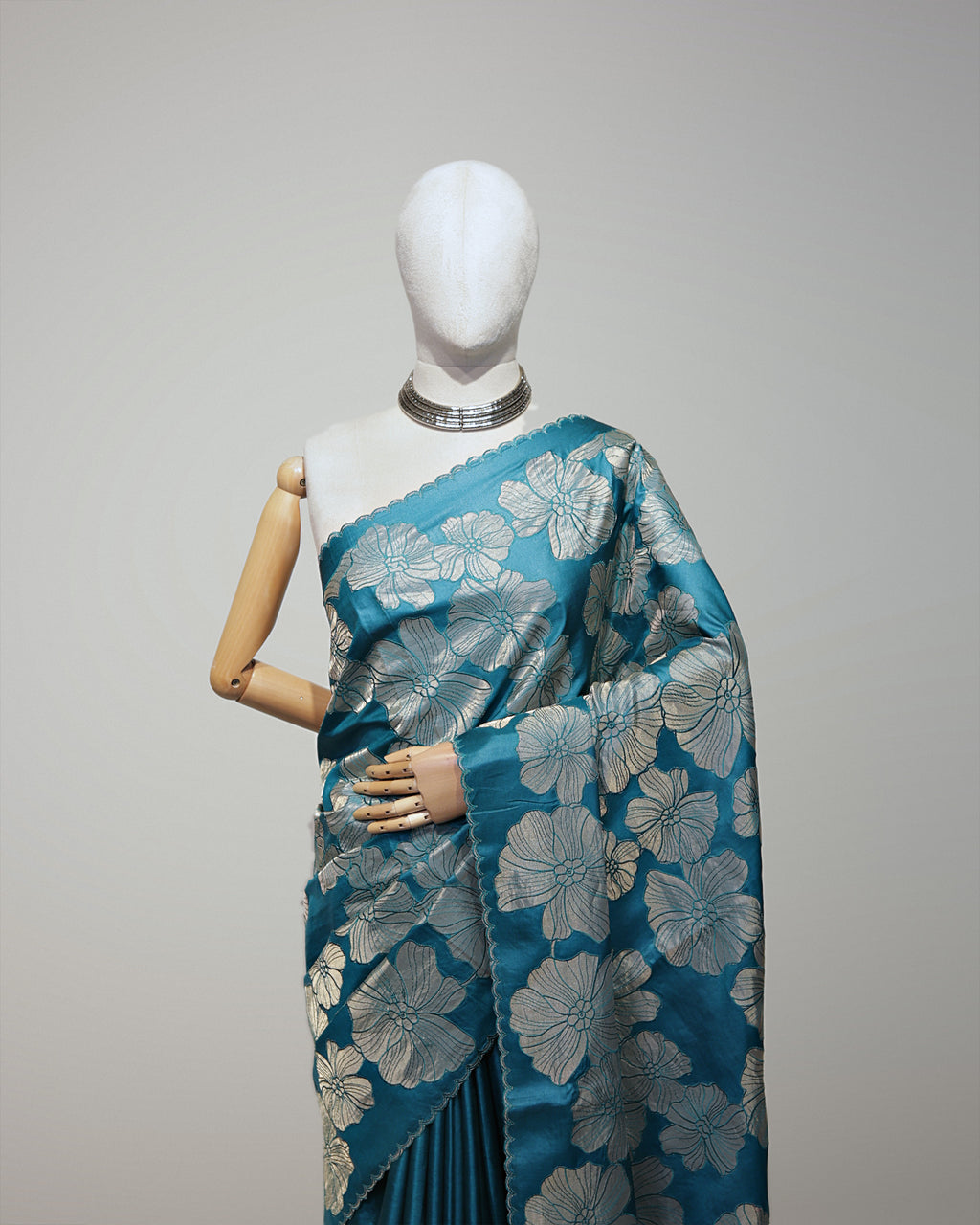 TEAL BLUE TUSSAR SILK SAREE