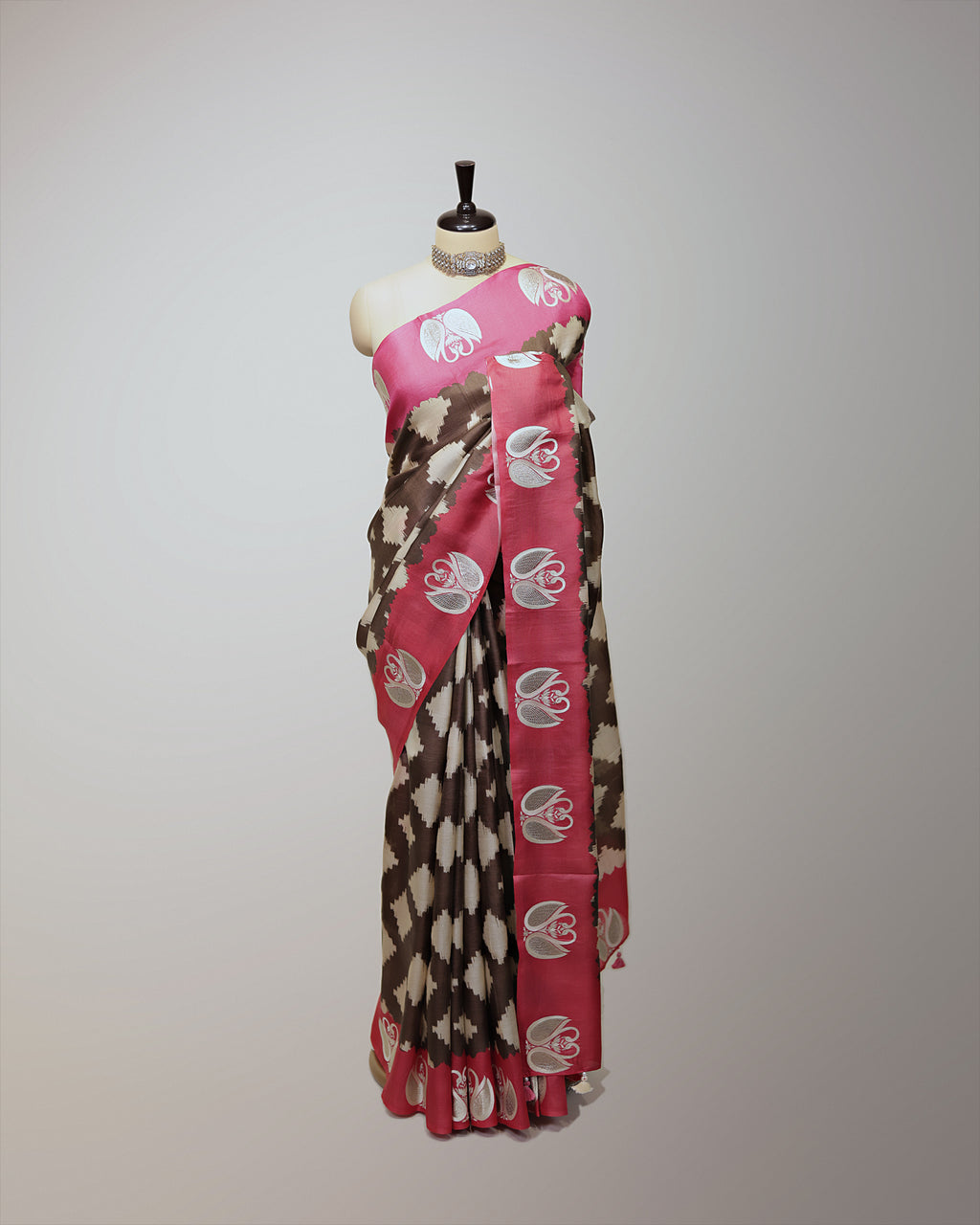 CHOCOLATE BROWN & FUCHSIA TUSSAR SILK SAREE