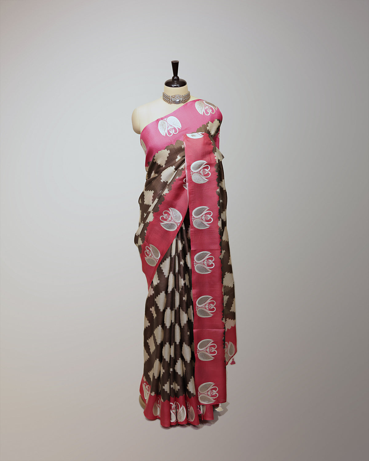 CHOCOLATE BROWN & FUCHSIA TUSSAR SILK SAREE