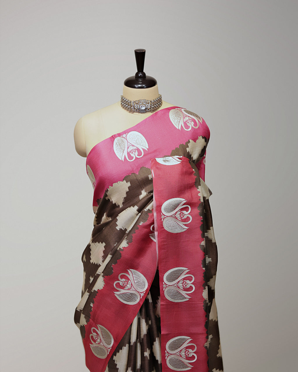 CHOCOLATE BROWN & FUCHSIA TUSSAR SILK SAREE
