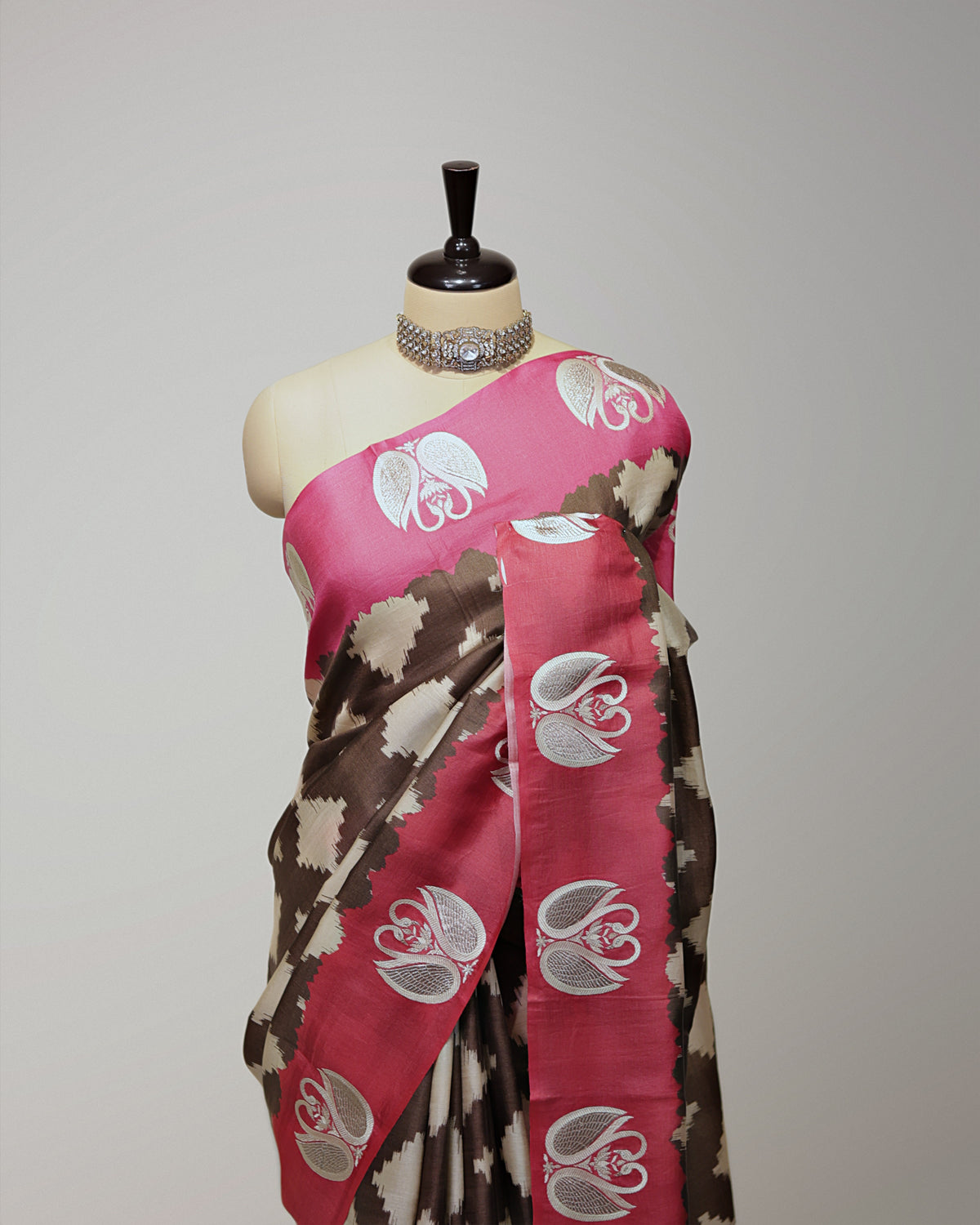 CHOCOLATE BROWN & FUCHSIA TUSSAR SILK SAREE