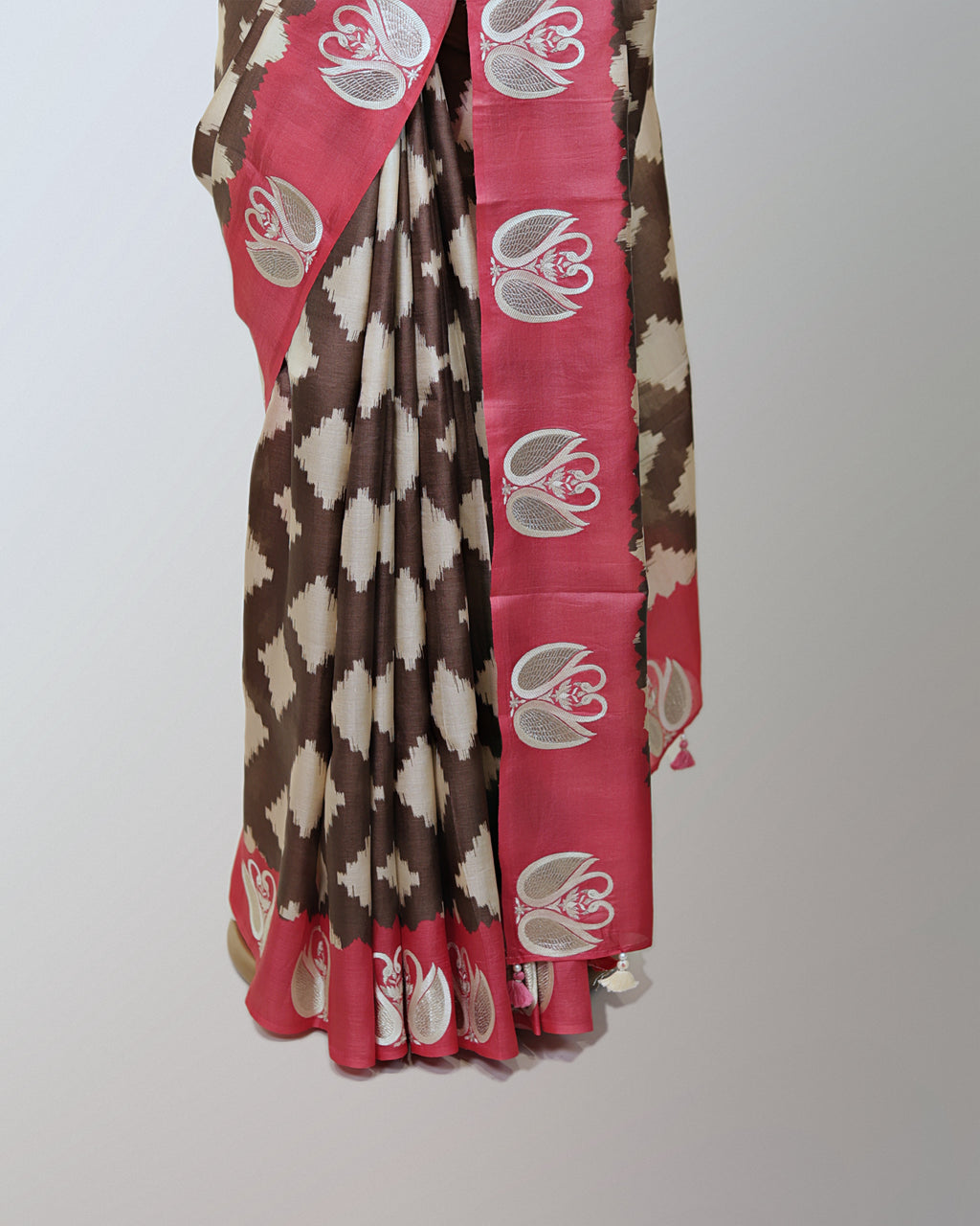 CHOCOLATE BROWN & FUCHSIA TUSSAR SILK SAREE