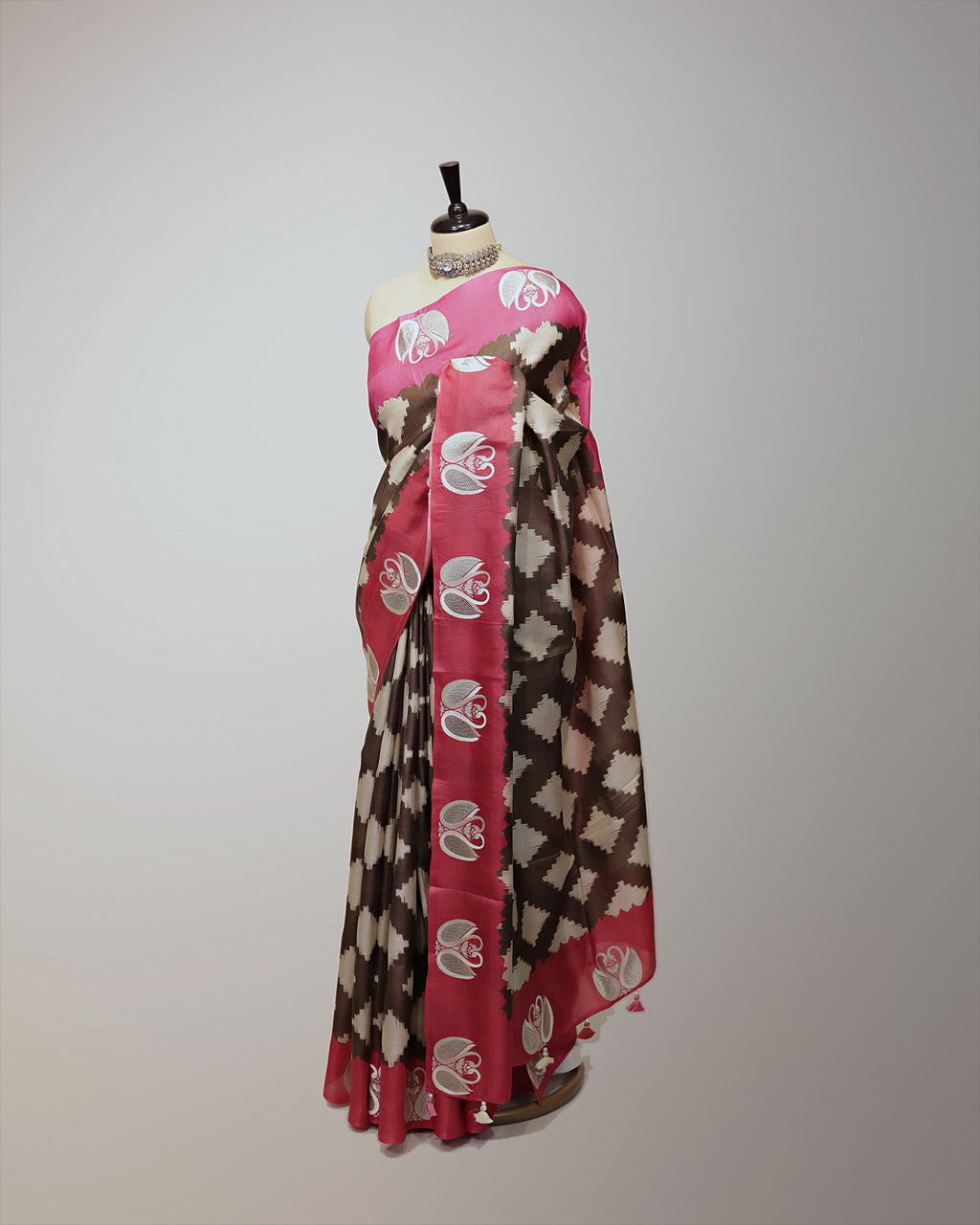 CHOCOLATE BROWN & FUCHSIA TUSSAR SILK SAREE