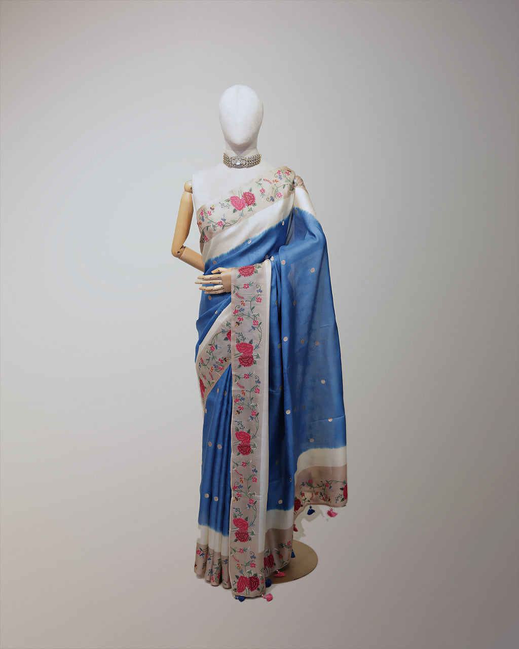 CERULEAN BLUE TUSSAR SILK SAREE