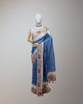 CERULEAN BLUE TUSSAR SILK SAREE