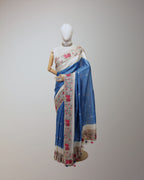 CERULEAN BLUE TUSSAR SILK SAREE