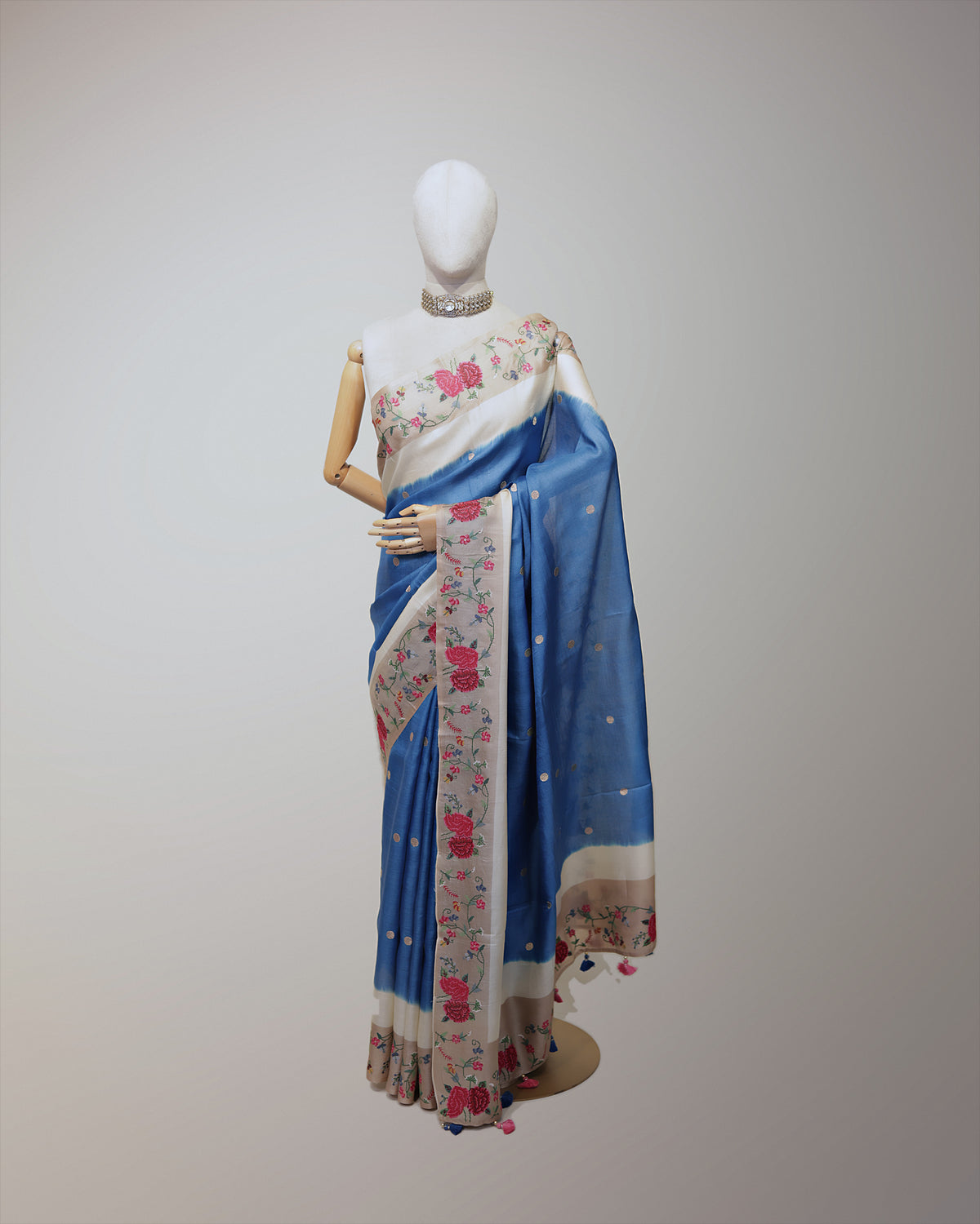 CERULEAN BLUE TUSSAR SILK SAREE