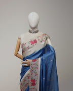 CERULEAN BLUE TUSSAR SILK SAREE