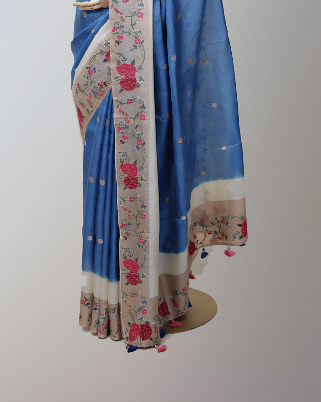 CERULEAN BLUE TUSSAR SILK SAREE
