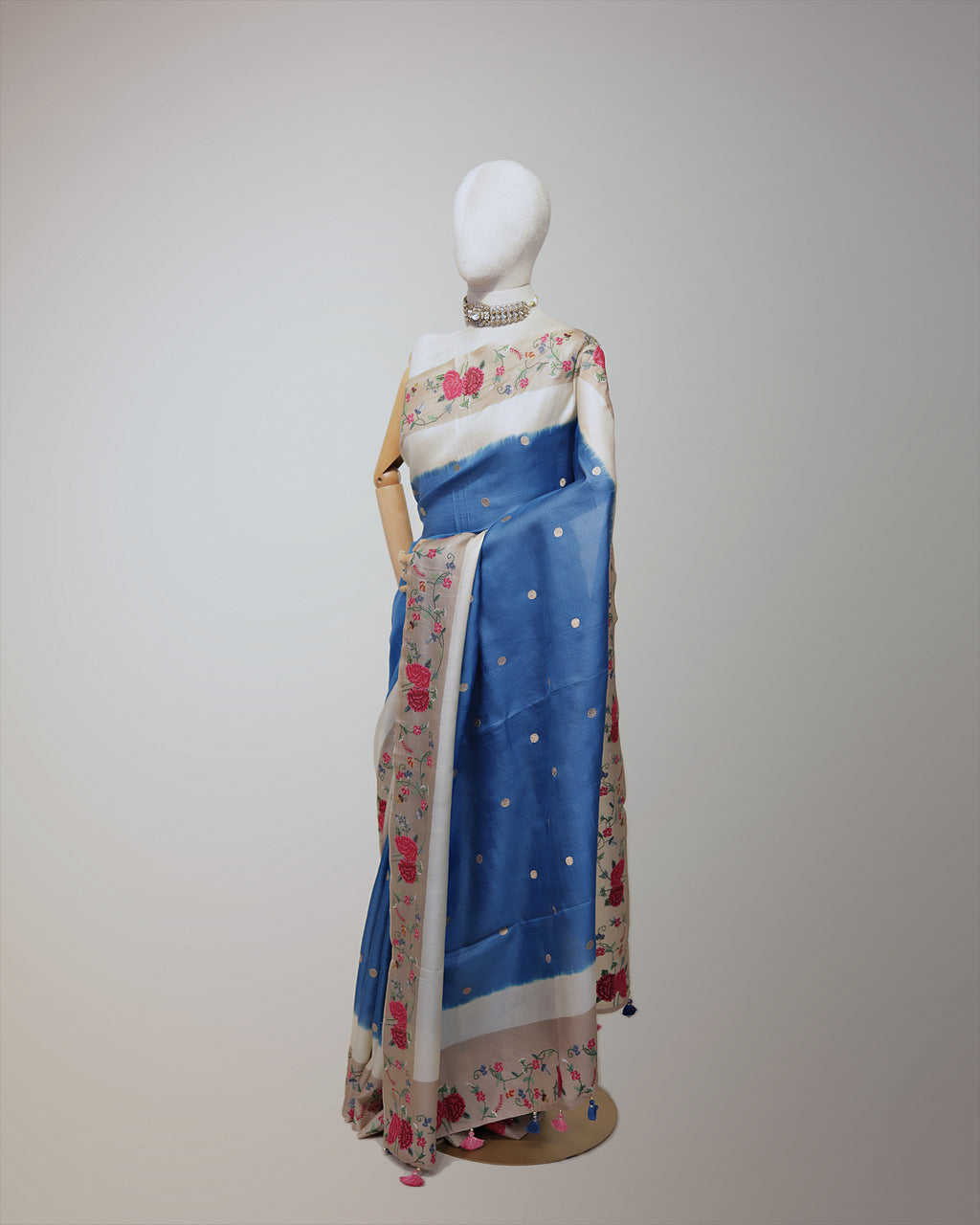 CERULEAN BLUE TUSSAR SILK SAREE