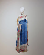 CERULEAN BLUE TUSSAR SILK SAREE