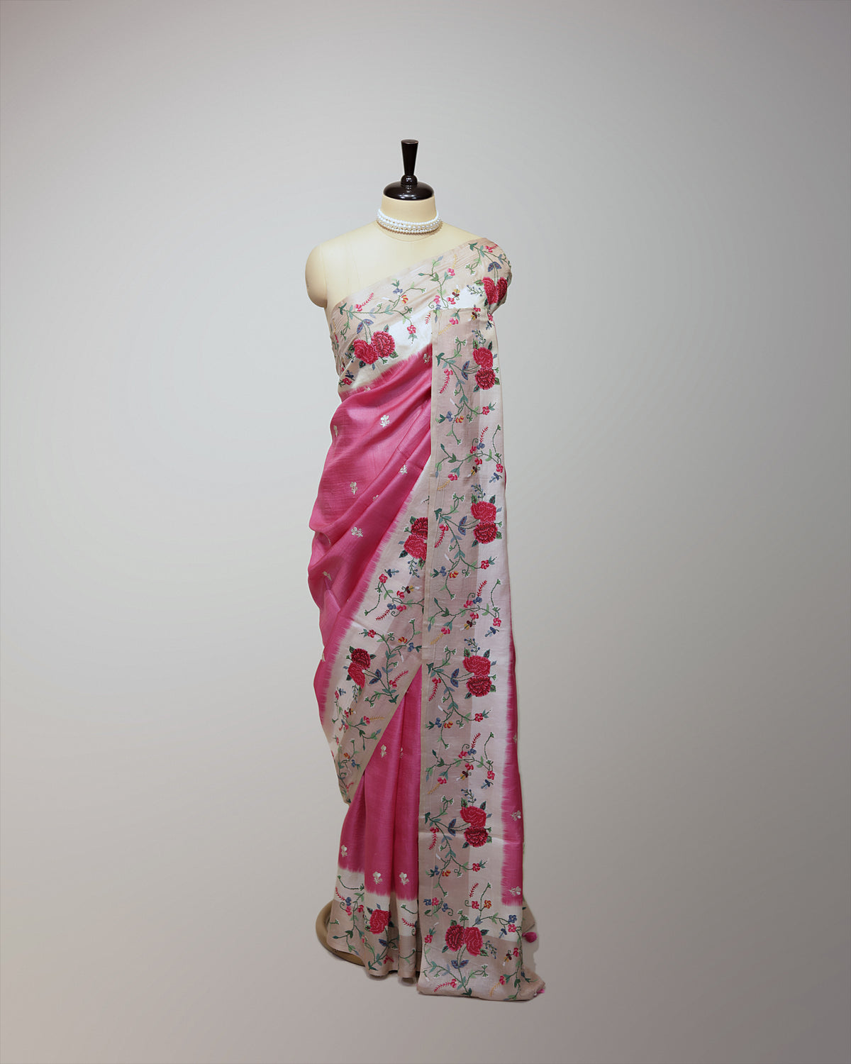 ROSE PINK TUSSAR SILK SAREE