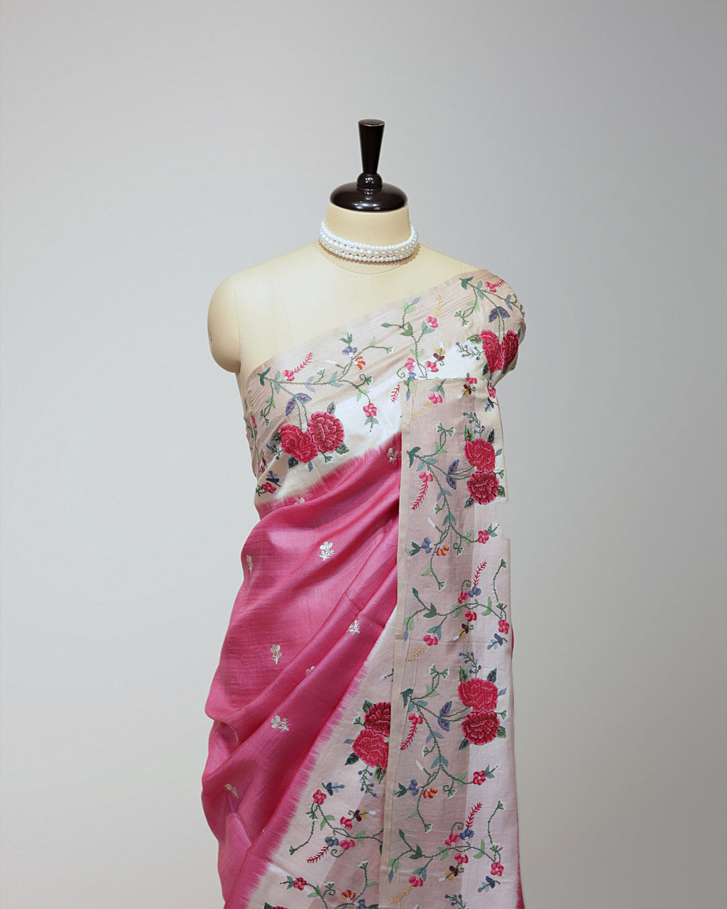 ROSE PINK TUSSAR SILK SAREE