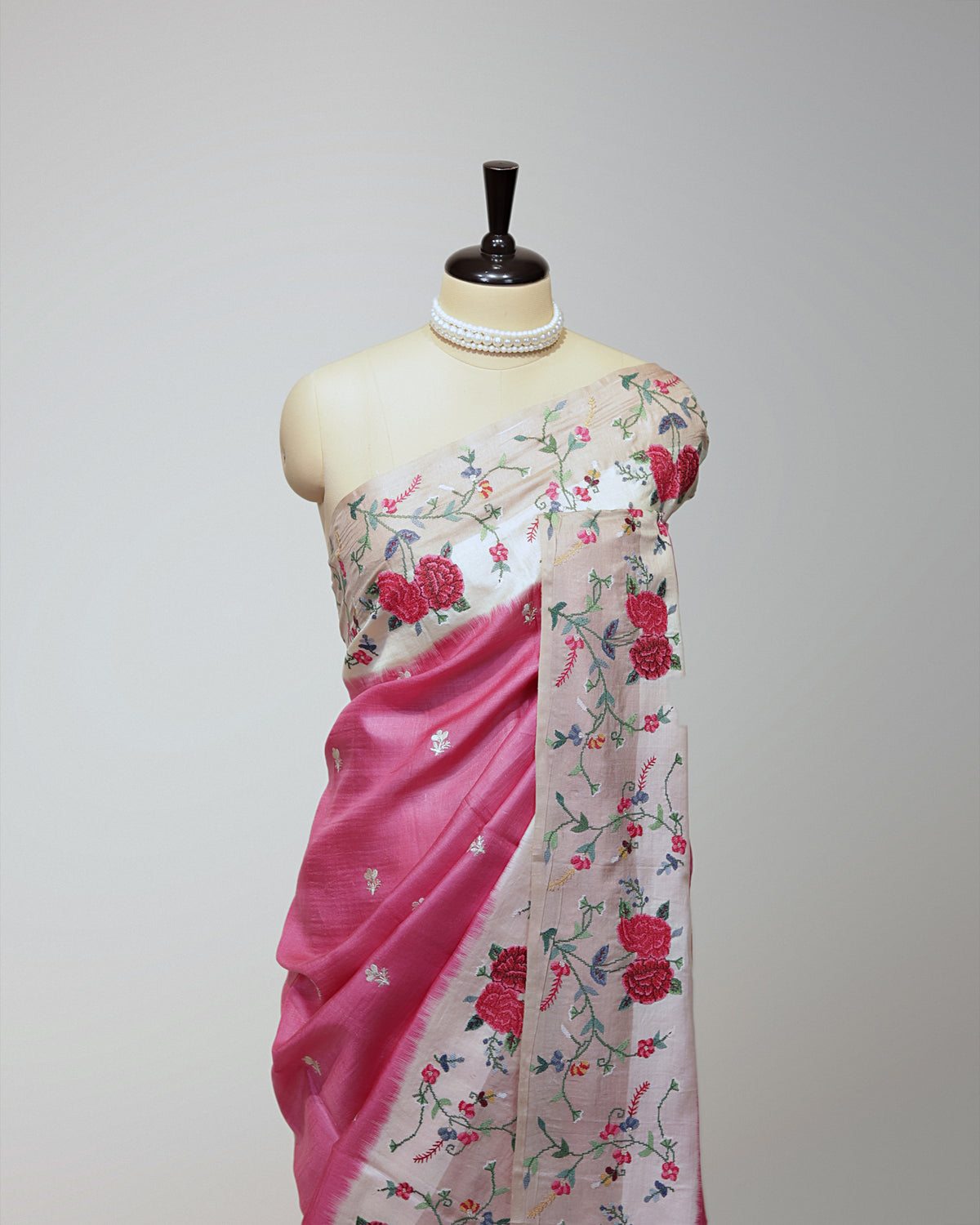 ROSE PINK TUSSAR SILK SAREE