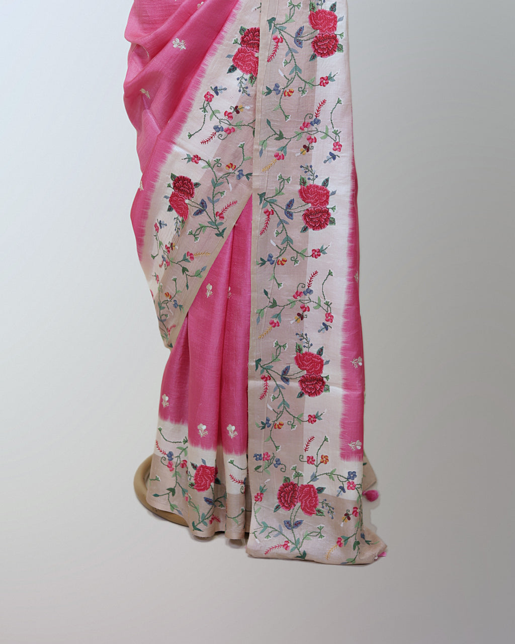 ROSE PINK TUSSAR SILK SAREE