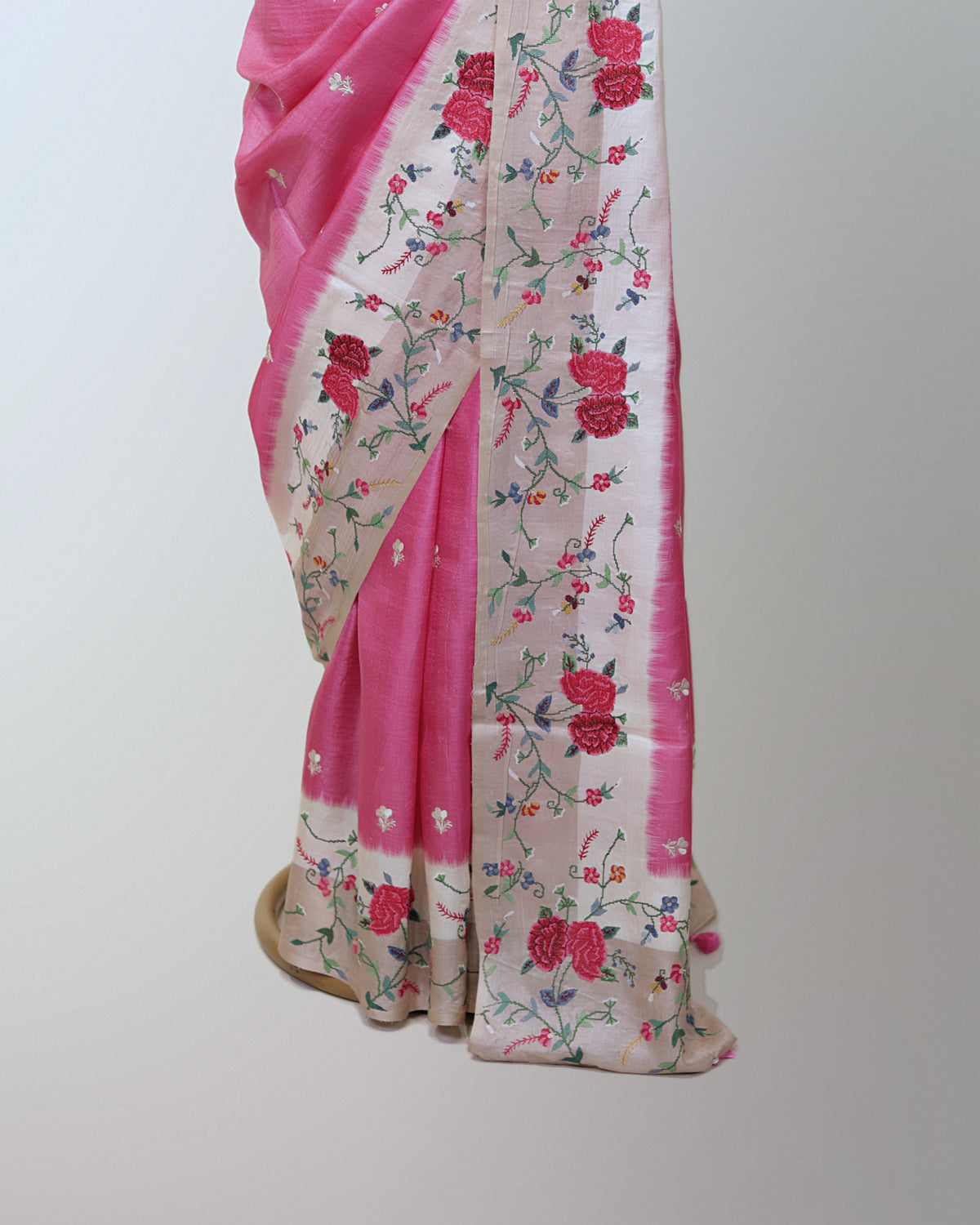 ROSE PINK TUSSAR SILK SAREE