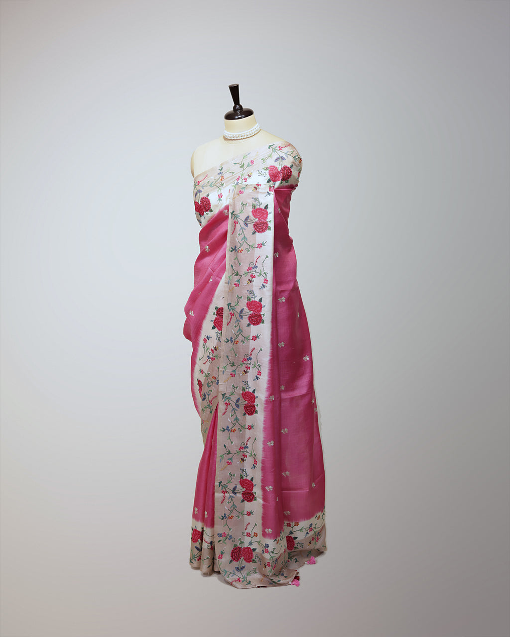 ROSE PINK TUSSAR SILK SAREE