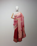 CRIMSON RED LEHERIYA ORGANZA SAREE