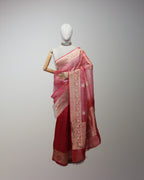 CRIMSON RED LEHERIYA ORGANZA SAREE
