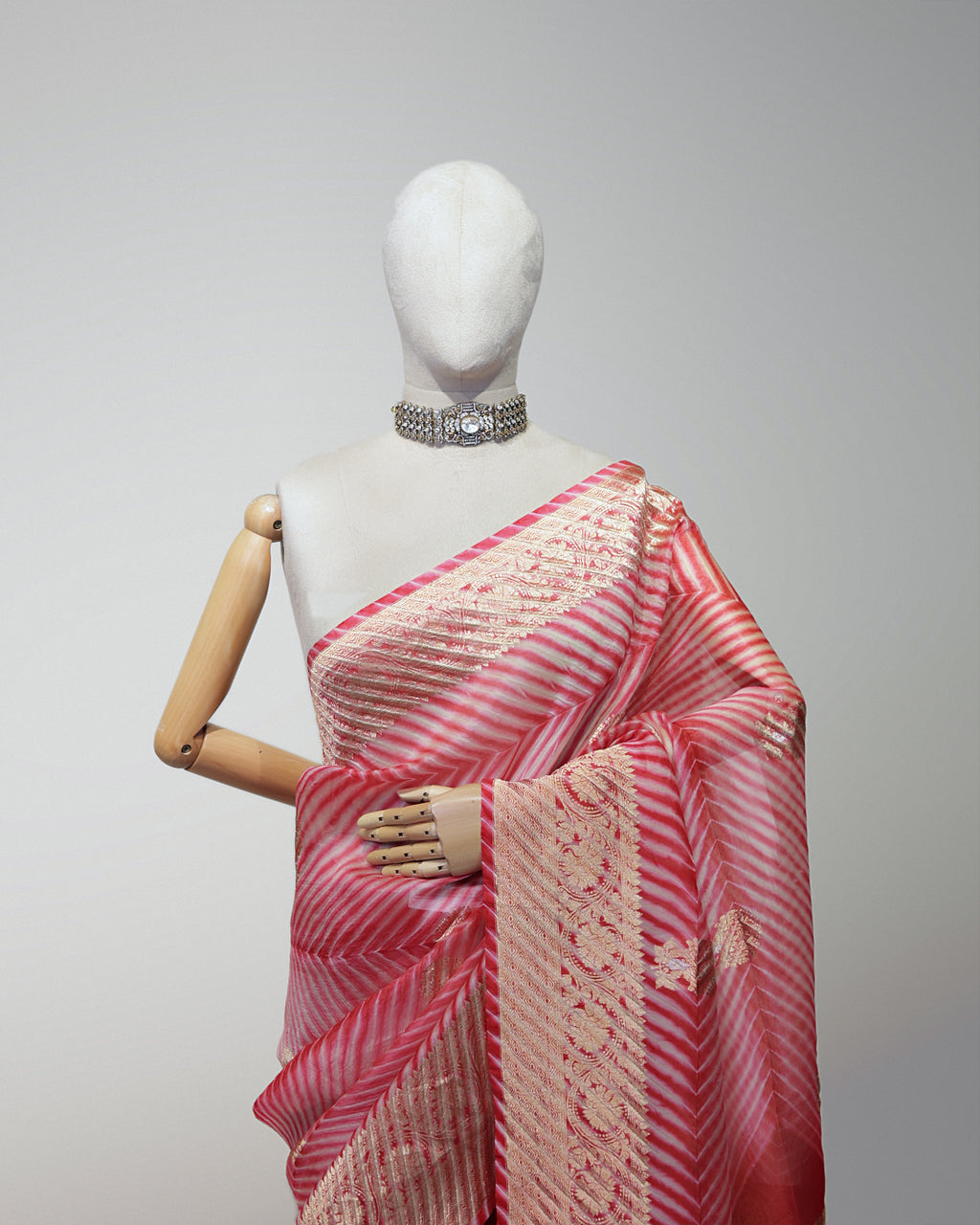 CRIMSON RED LEHERIYA ORGANZA SAREE