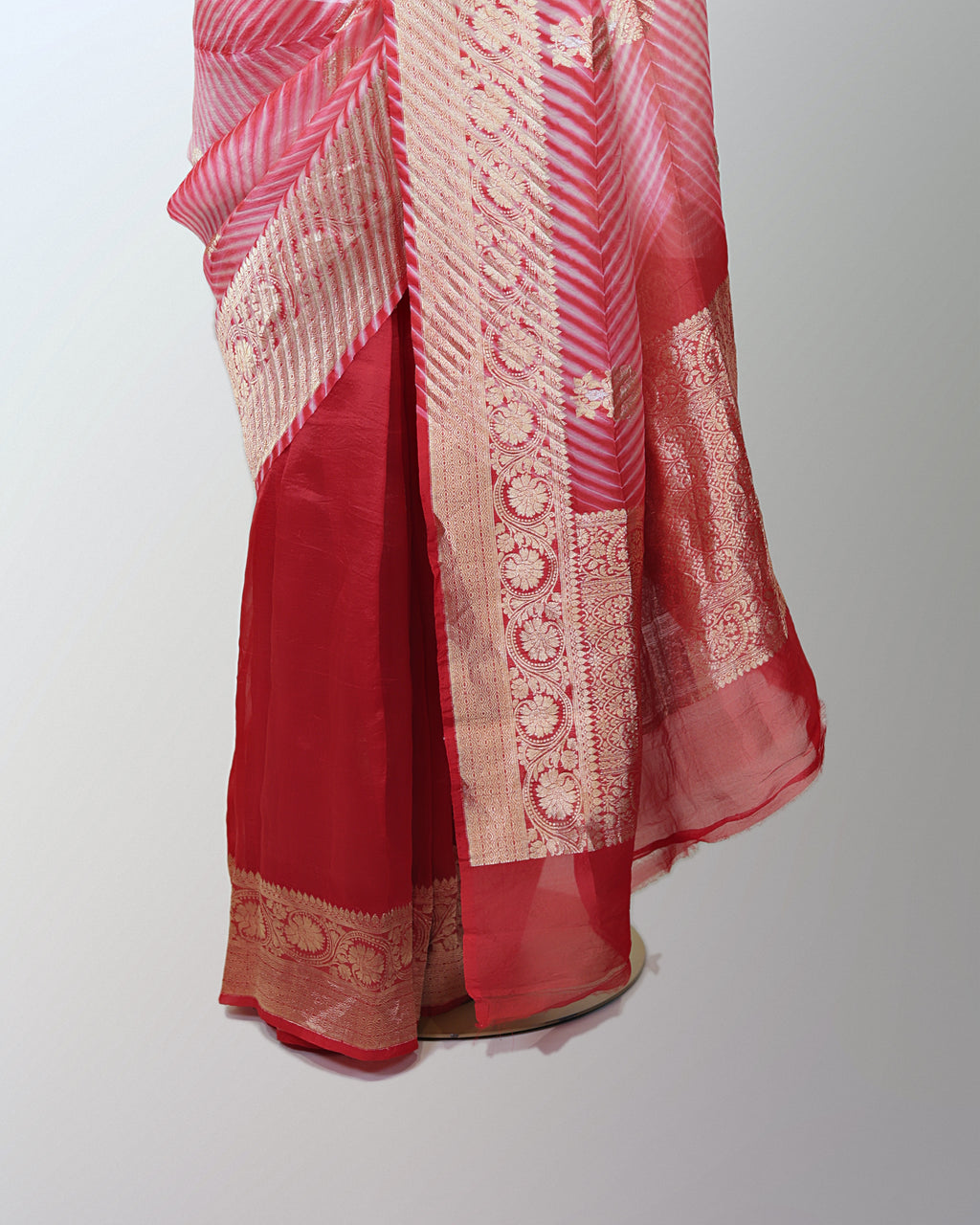 CRIMSON RED LEHERIYA ORGANZA SAREE