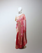 CRIMSON RED LEHERIYA ORGANZA SAREE