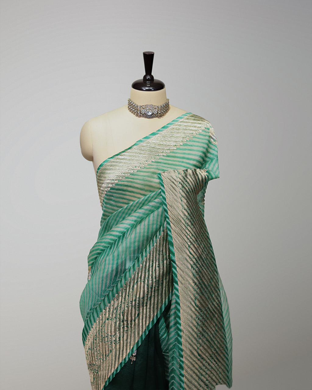 FOREST GREEN LEHERIYA ORGANZA SAREE
