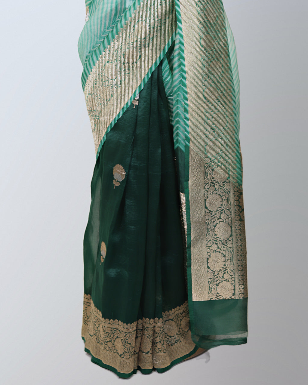 FOREST GREEN LEHERIYA ORGANZA SAREE