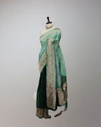 FOREST GREEN LEHERIYA ORGANZA SAREE