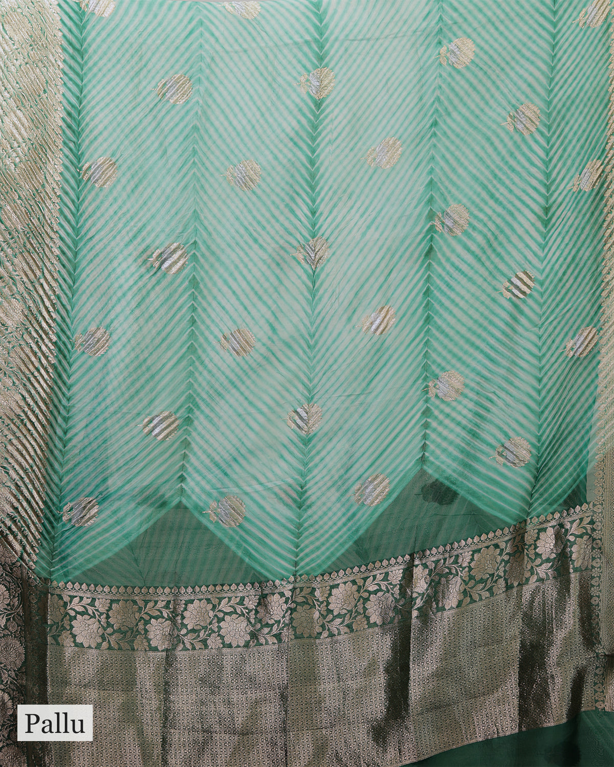 FOREST GREEN LEHERIYA ORGANZA SAREE