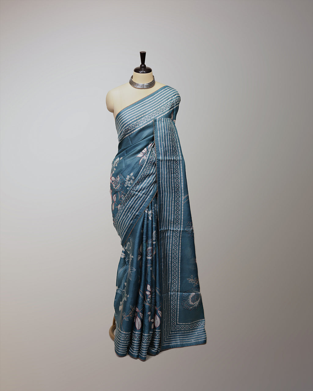 SLATE BLUE TUSSAR SILK SAREE