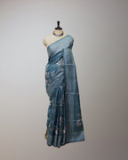 SLATE BLUE TUSSAR SILK SAREE