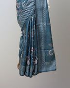 SLATE BLUE TUSSAR SILK SAREE