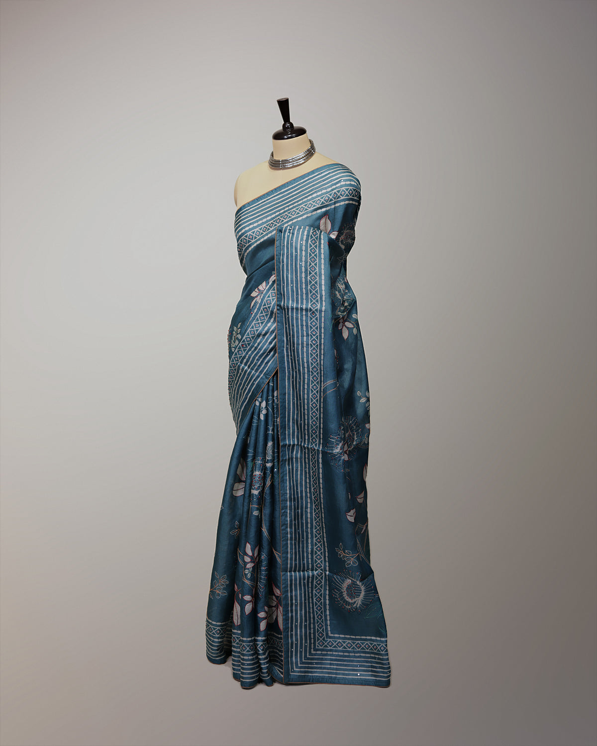 SLATE BLUE TUSSAR SILK SAREE