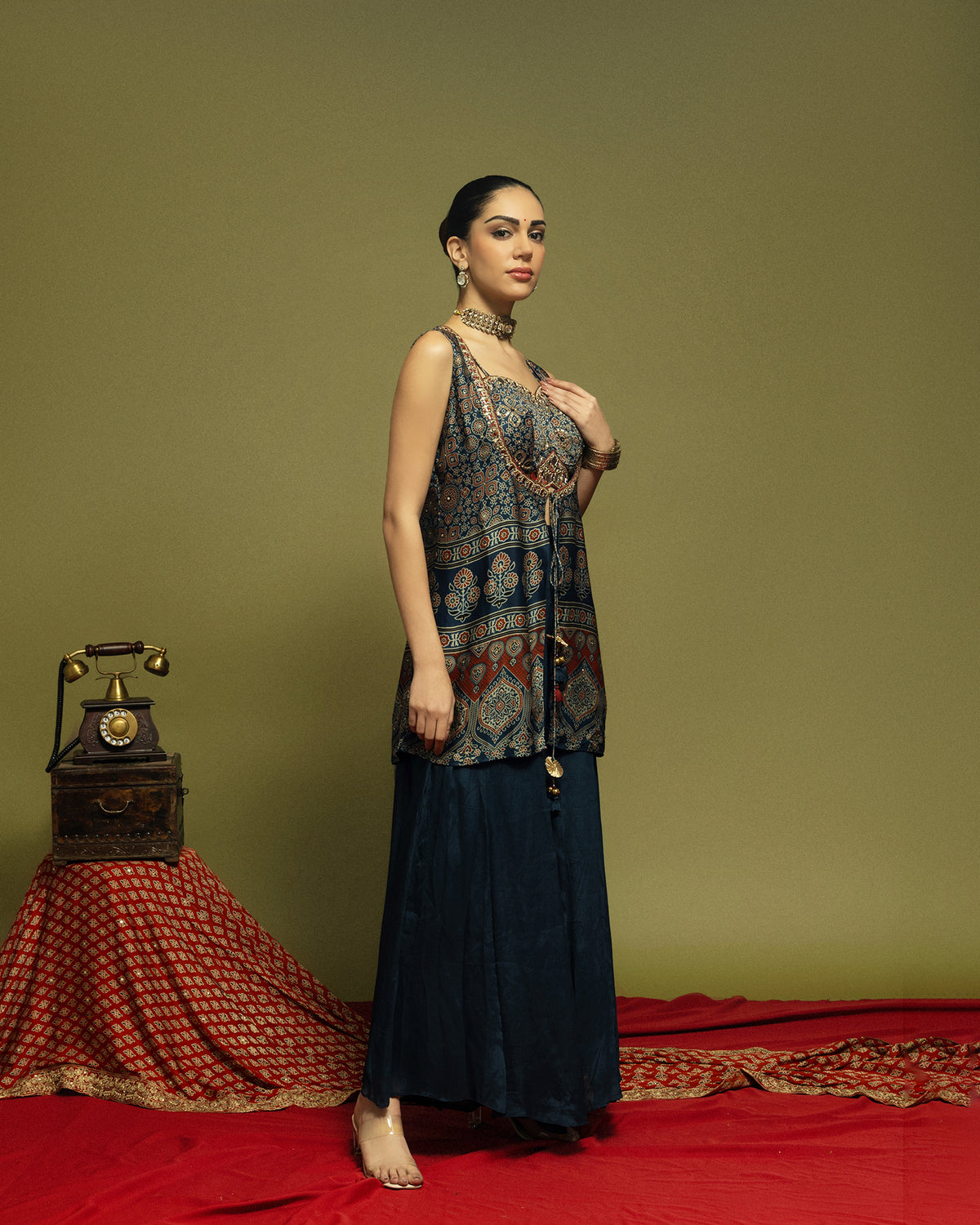 NAVY BLUE AJRAKH INDO-WESTERN ENSEMBLE