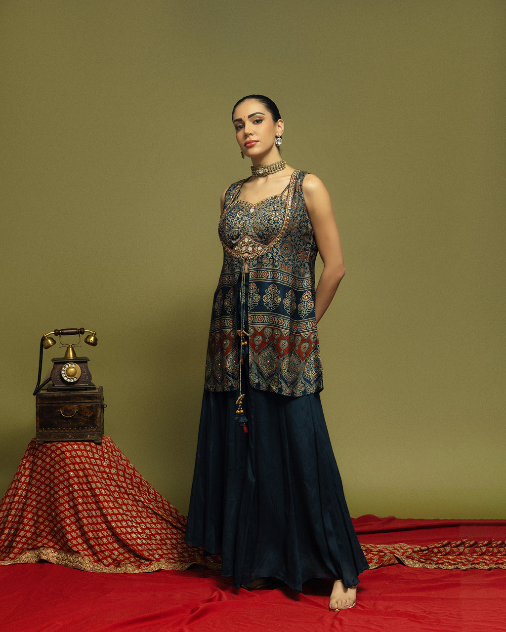NAVY BLUE AJRAKH INDO-WESTERN ENSEMBLE