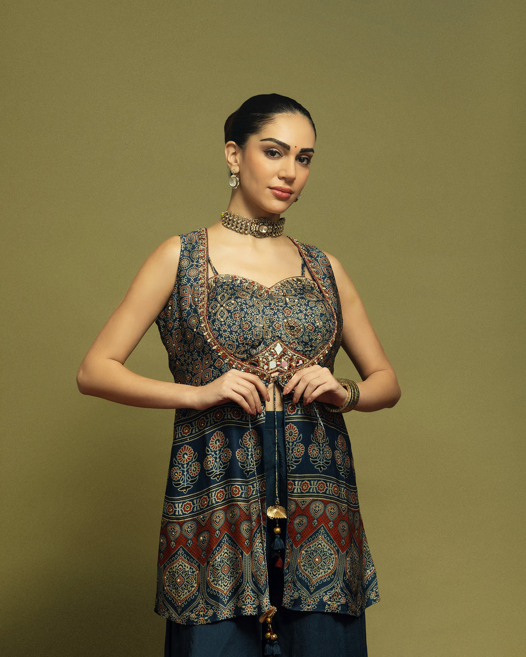 NAVY BLUE AJRAKH INDO-WESTERN ENSEMBLE