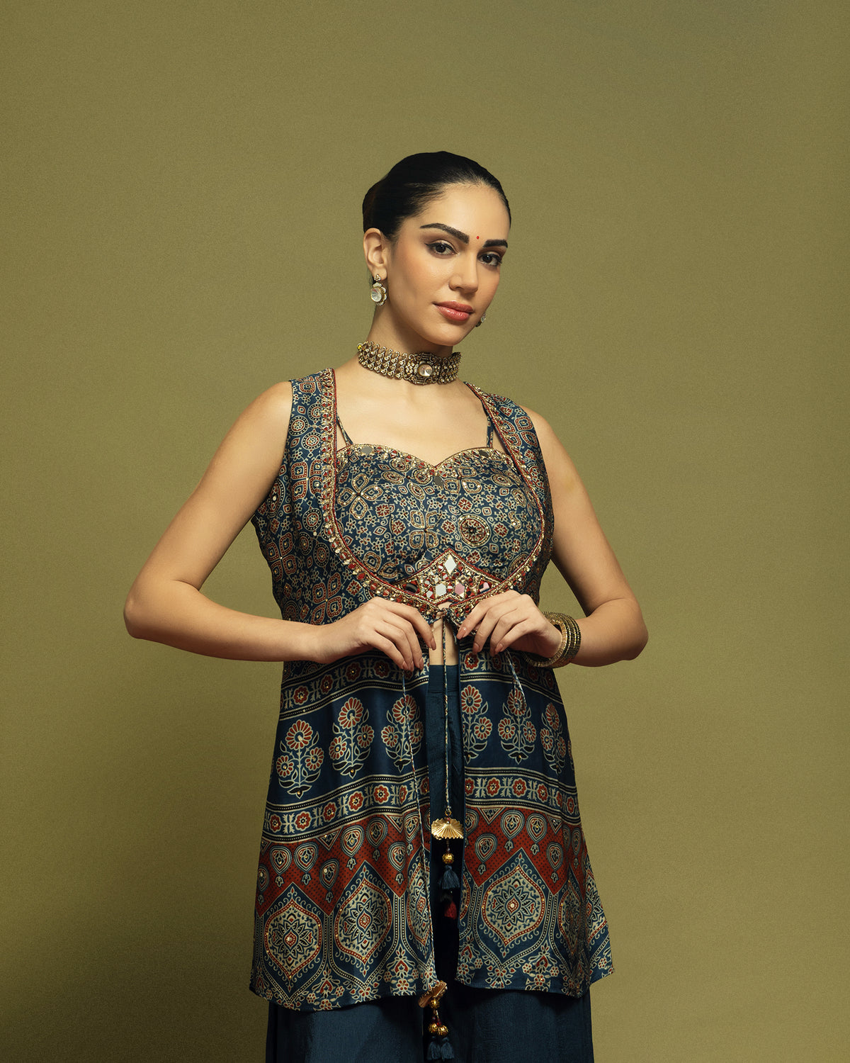 NAVY BLUE AJRAKH INDO-WESTERN ENSEMBLE