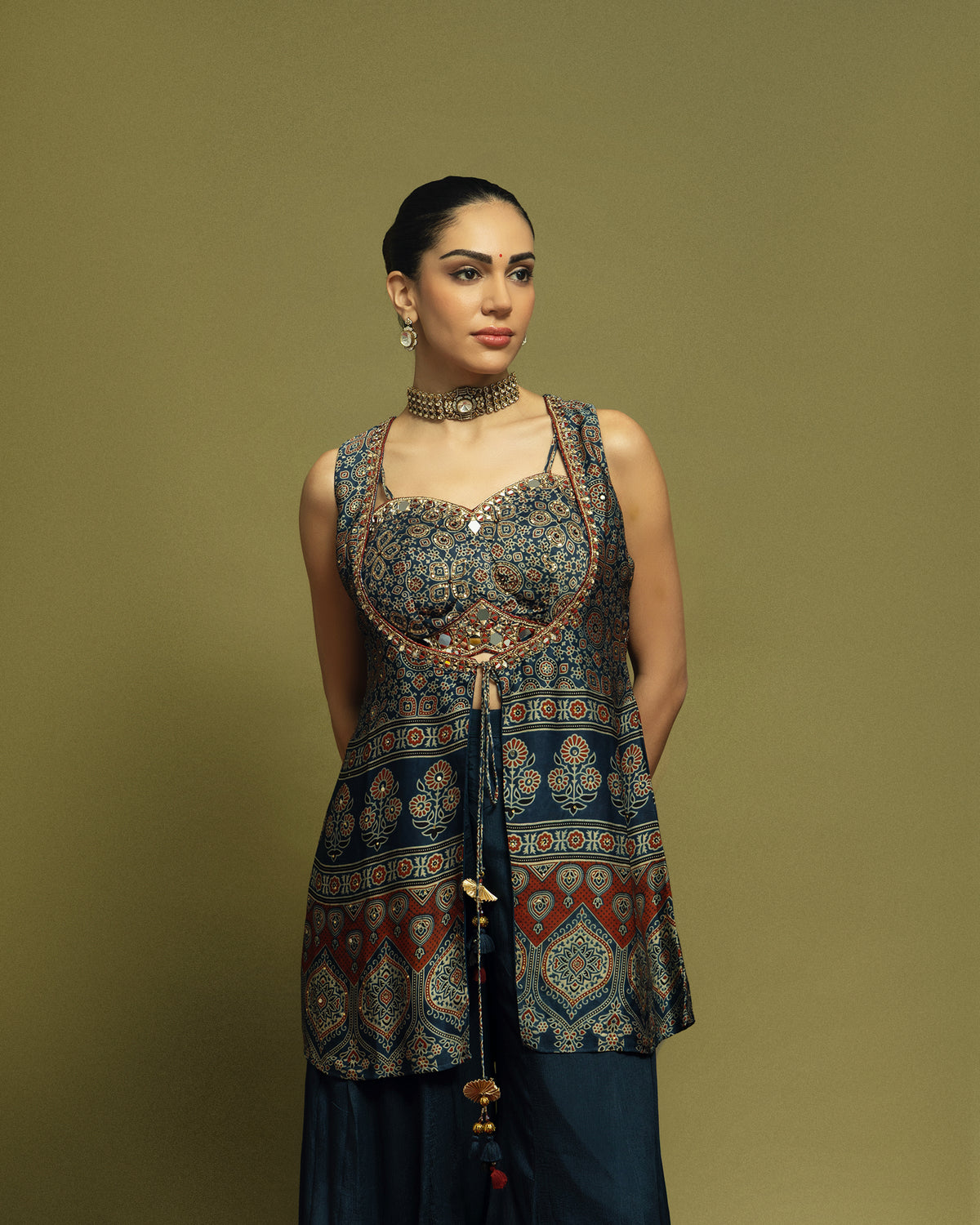 NAVY BLUE AJRAKH INDO-WESTERN ENSEMBLE