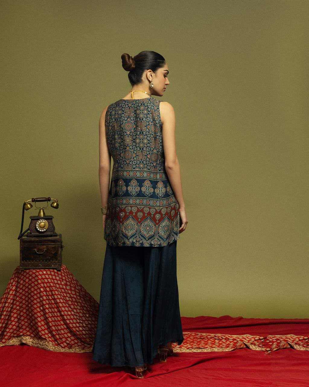 NAVY BLUE AJRAKH INDO-WESTERN ENSEMBLE