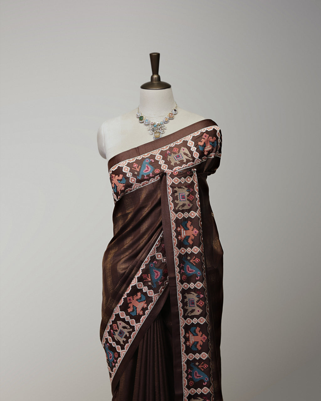 CHESTNUT BROWN TUSSAR SILK SAREE