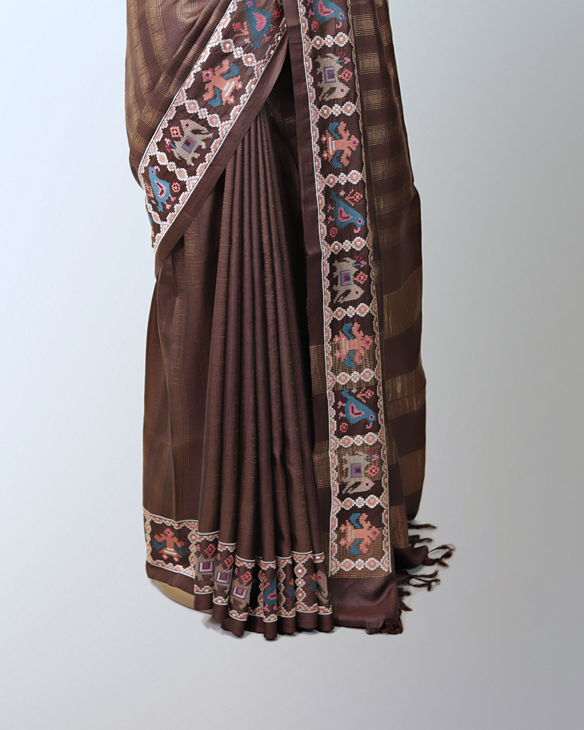 CHESTNUT BROWN TUSSAR SILK SAREE