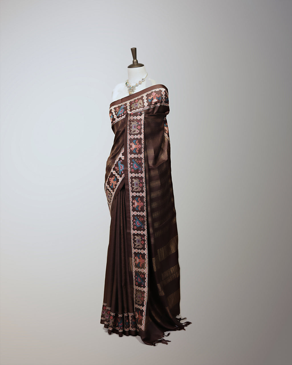 CHESTNUT BROWN TUSSAR SILK SAREE