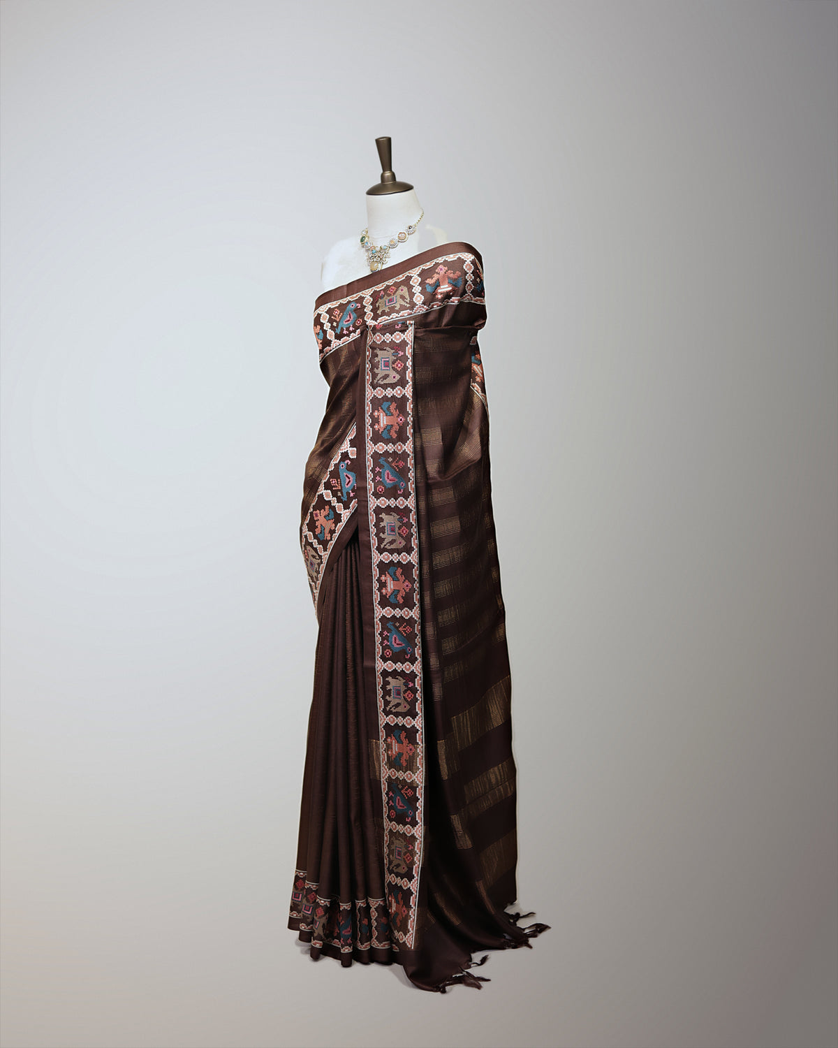 CHESTNUT BROWN TUSSAR SILK SAREE