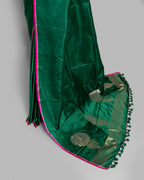 BOTTLE GREEN MASHRU SILK SAREE WITH CONTRAST BORDER